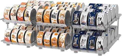 Attelite Cat Food Can Organizer, 2 Tier Can Organizer for Pantry, Rolling Stackable Cat Food Storage Rack Holds 96 (3oz) Cans, Canned Food Organizer for Pantry Kitchen Cabinet in Kuwait