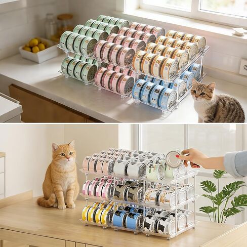 Attelite Cat Food Can Organizer, 2 Tier Can Organizer for Pantry, Rolling Stackable Cat Food Storage Rack Holds 96 (3oz) Cans, Canned Food Organizer for Pantry Kitchen Cabinet in Kuwait
