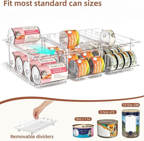 Attelite Cat Food Can Organizer, 2 Tier Can Organizer for Pantry, Rolling Stackable Cat Food Storage Rack Holds 96 (3oz) Cans, Canned Food Organizer for Pantry Kitchen Cabinet in Kuwait
