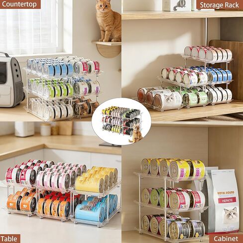 Attelite Cat Food Can Organizer, 2 Tier Can Organizer for Pantry, Rolling Stackable Cat Food Storage Rack Holds 96 (3oz) Cans, Canned Food Organizer for Pantry Kitchen Cabinet in Kuwait