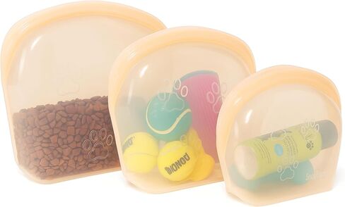 SnapPack Premium Silicone Reusable Pet Storage Stand-Up Bags, Peach, Pet Trio Set, Microwave, Dishwasher, Oven and Freezer Safe, BPA Free, Leak-free, and Eco-friendly |1000ml, 2000ml, 3500ml Set in Kuwait