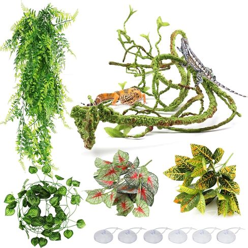 QUOZUO Reptile Plants, Terrarium Hanging Plant Vines Artificial Leaves Reptile Hide, Leopard Gecko Tank Accessories, Terrarium Decorations for Bearded Dragon Lizard Snake Chameleon in Kuwait