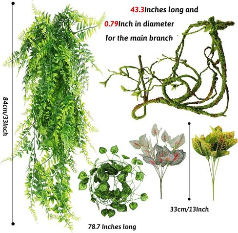 QUOZUO Reptile Plants, Terrarium Hanging Plant Vines Artificial Leaves Reptile Hide, Leopard Gecko Tank Accessories, Terrarium Decorations for Bearded Dragon Lizard Snake Chameleon in Kuwait