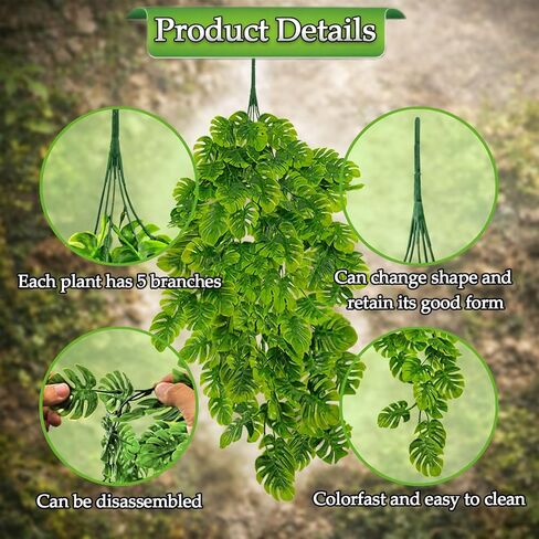 Reptile Plants 10 Pcs Terrarium Hanging Plant Vines Jungle Climbing Vines Tank Accessories Decorations with Suction Cups for Bearded Dragon Lizard Snake Geckos Chameleon in Kuwait