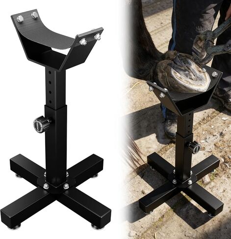 Adjustable Farrier Stand for Horses | Hoof Trimming, Shoeing & Veterinary Care | Heavy-Duty Metal Construction, Height-Adjustable, Interchangeable Cradle & Post Support in Kuwait