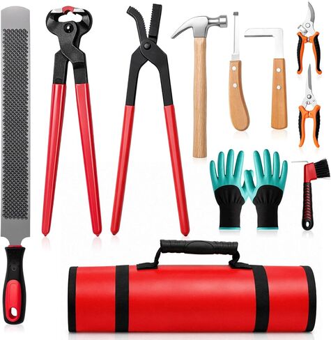 11 Pcs 14 Inch Farrier Tools Kit Horse Shoeing Tools Hoof Trimming Set with Storage Bag for Horses Cattle Sheep and Donkeys in Kuwait