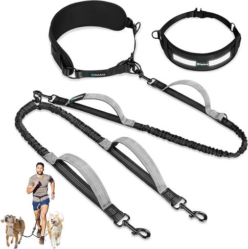PetAmi Double Dog Leash with 360 Swivel No-Tangle Coupler, Heavy Duty Dual Dog Leash with Shock-Absorbing Bungee, Padded Handles, Reflective for Medium & Large Dogs, Purple in Kuwait