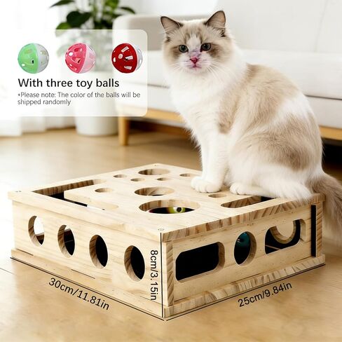 Cat Nail File Scratcher, Cats Claw Saver Box with 3 Balls, Large Solid Wood Construction Cat Nail File Enrichment Box with Sandpaper Inside,Alternative to Nail Clippers in Kuwait