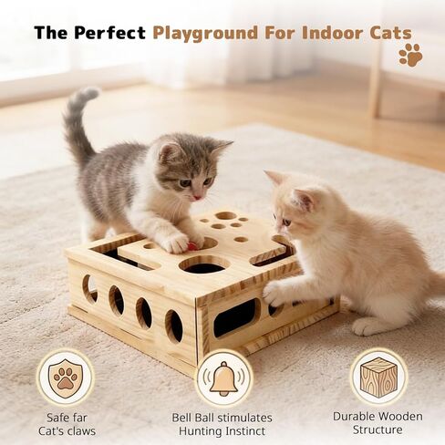Cat Nail File Scratcher, Cats Claw Saver Box with 3 Balls, Large Solid Wood Construction Cat Nail File Enrichment Box with Sandpaper Inside,Alternative to Nail Clippers in Kuwait