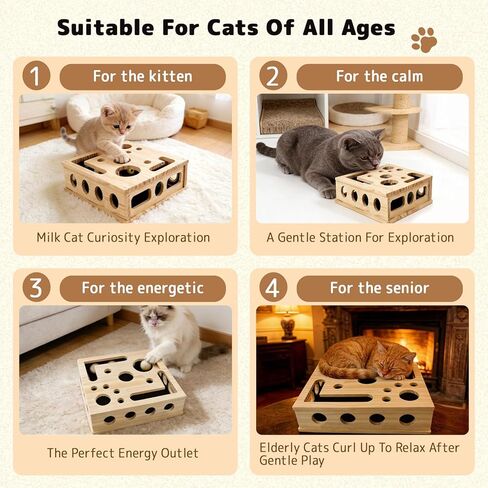Cat Nail File Scratcher, Cats Claw Saver Box with 3 Balls, Large Solid Wood Construction Cat Nail File Enrichment Box with Sandpaper Inside,Alternative to Nail Clippers in Kuwait