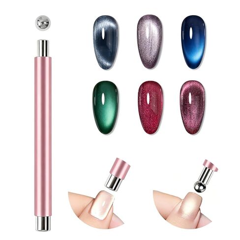 4Pcs Cat Eye Magnet Set – 2 Powerful Double-Ended Nail Magnet Pens & 2 Heart Nail Magnets for Nail Art, Create French, Floral & Heart Effects, Magnet for Cat Eye Gel Nail Polish, Home DIY in Saudi Arabia