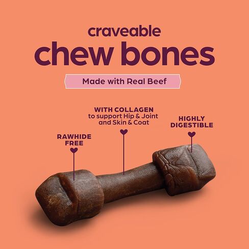 Chewsday Dog Rawhide Free Chew Bones, Made with Real Beef Collagen, Supports Hip & Joint, Skin & Coat, Highly Digestible, 3 Count in Saudi Arabia