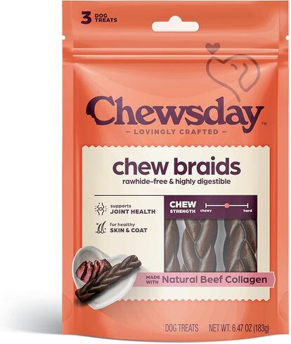 Chewsday Dog Rawhide Free Chew Bones, Made with Real Beef Collagen, Supports Hip & Joint, Skin & Coat, Highly Digestible, 3 Count in Kuwait