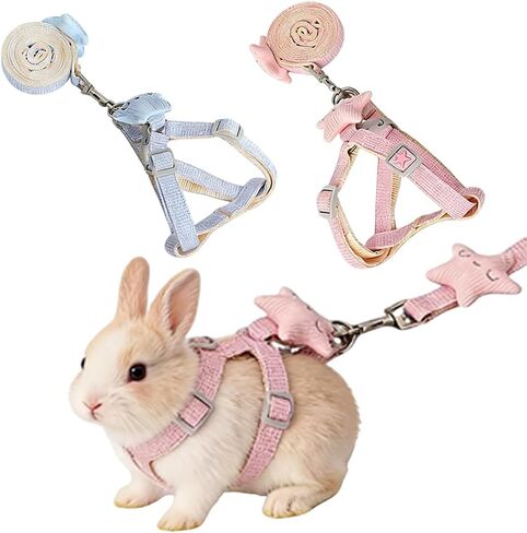 2 Pack Adjustable Rabbit Harness Set,Escape Proof Harness for Small Pets,Rabbits,Guinea Pigs,Ferrets – Comfortable,Durable Bunny Accessories for Walking&Running,All Season for Small Animals（Pink,Blue） in Kuwait