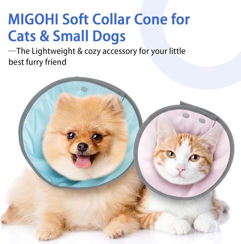 MIGOHI Soft Cat Cone Collar,Adjustable Cone for Cats After Surgery to Stop Licking,Reflective Elizabethan Recovery Collar for Kittens,Prevents Scratching for Wound,Spay & Neuter,M,Blue in Saudi Arabia