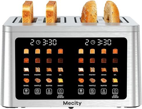 Mecity 4 Slice Toaster Wide Slot, Auto Lift Keep Warm Smart Toaster with Touch Screen, Dual Control Panel, Defrost, Auto Shut Off Digital Toasters for Bagel Muffin Waffle Gluten Free Breads1700W 120V in Saudi Arabia