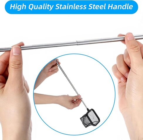 Aquarium Shrimp Net, 3 PCS Small Fish Nets for Fish Tank with Long Extendable Stainless Steel Handle, 3.15 Inch Round+Square Fine Mesh Net for Fishes Shrimp Tank Pond Creek Food Residue Debris in Kuwait