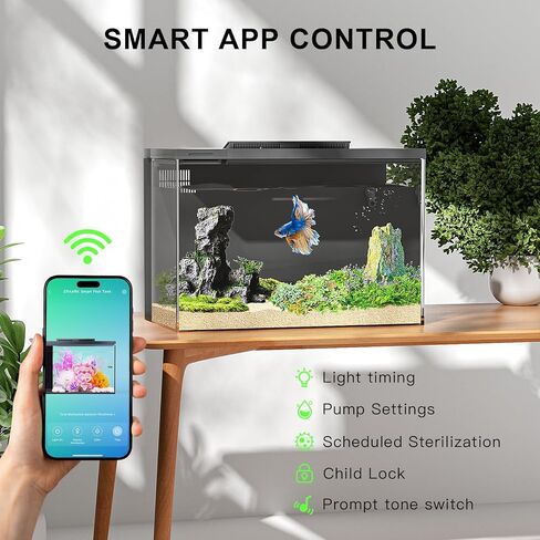ERAARK 4 Gallon Betta Fish Tank,Smart APP Control Aquarium with Filter,Light,Water Pump,Self Cleaning in Kuwait