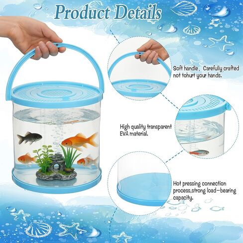 2 Sets Catch Plastic Beach Aquarium Kit, Release Aquarium Box for Beach with Retractable Net Bag and Transparent Portable Handheld（Round） in Kuwait