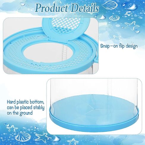 2 Sets Catch Plastic Beach Aquarium Kit, Release Aquarium Box for Beach with Retractable Net Bag and Transparent Portable Handheld（Round） in Kuwait