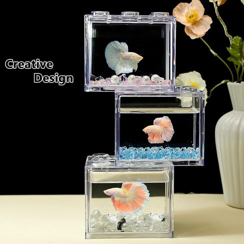 FLAdorepet 3 Packs 0.3 Gallon Small Betta Fish Tank Bowl,Stackable Clear Acrylic Aquarium Kit for Snails Mini Fish Shrimp,Small Fish Bowl for Temporary Space in Kuwait
