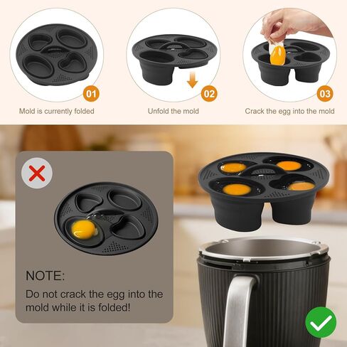 حشوة لصيد البيض والطهي من السيليكون لـ Thermomix TM7، TM6، TM5 | سعة 4 بيضات، لا حاجة للقشرة | قالب سيليكون آمن غذائيًا وخالي من مادة BPA للبيض المسلوق أو المسلوق بشكل مثالي | ملحقات تي إم in Kuwait