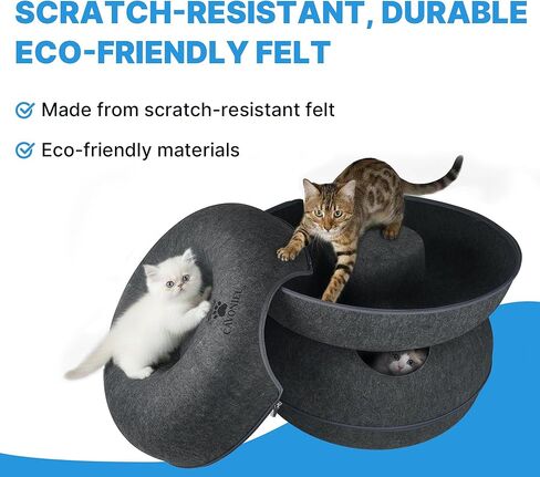 2-Level Detachable Large Cat Tunnel Bed for Indoor Cats, Scratch-Resistant Felt Donut Cat Cave, Supports Up to 30 lbs, Peekaboo Cat Tube (Dark Grey, L 24 x 24 x 22 in) in Kuwait