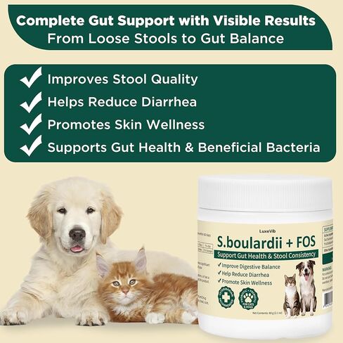 S.boulardii + FOS Pet Probiotic Powder للكلاب والقطط، 6.7 مليار CFU، دعم الأمعاء والمناعة، البراز السائب وتخفيف اضطرابات الجهاز الهضمي، يحسن تناسق البراز، صحة الجلد، موصى به من قبل الأطباء البيطريين in Kuwait