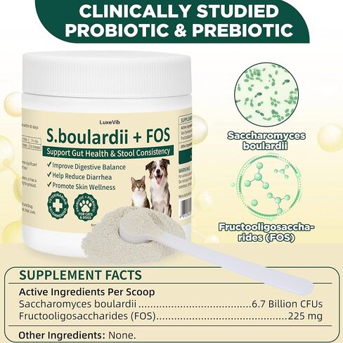 S.boulardii + FOS Pet Probiotic Powder للكلاب والقطط، 6.7 مليار CFU، دعم الأمعاء والمناعة، البراز السائب وتخفيف اضطرابات الجهاز الهضمي، يحسن تناسق البراز، صحة الجلد، موصى به من قبل الأطباء البيطريين in Kuwait