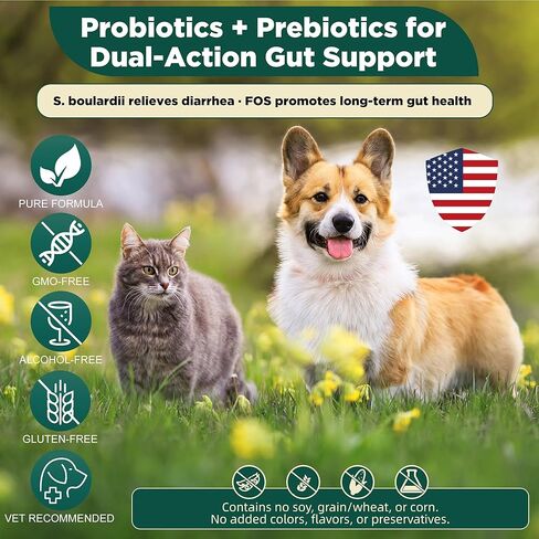 S.boulardii + FOS Pet Probiotic Powder للكلاب والقطط، 6.7 مليار CFU، دعم الأمعاء والمناعة، البراز السائب وتخفيف اضطرابات الجهاز الهضمي، يحسن تناسق البراز، صحة الجلد، موصى به من قبل الأطباء البيطريين in Kuwait
