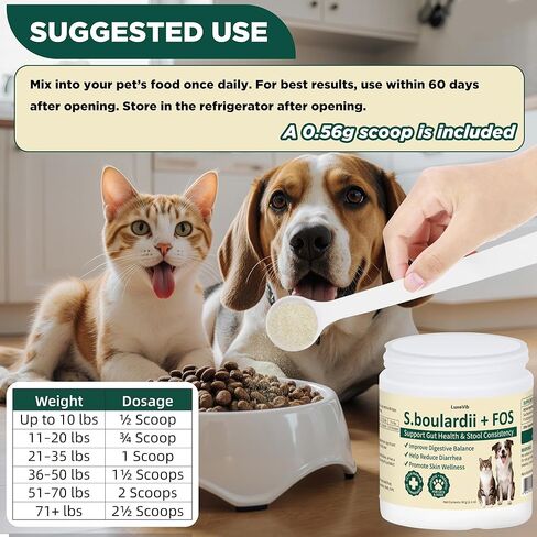 S.boulardii + FOS Pet Probiotic Powder للكلاب والقطط، 6.7 مليار CFU، دعم الأمعاء والمناعة، البراز السائب وتخفيف اضطرابات الجهاز الهضمي، يحسن تناسق البراز، صحة الجلد، موصى به من قبل الأطباء البيطريين in Kuwait