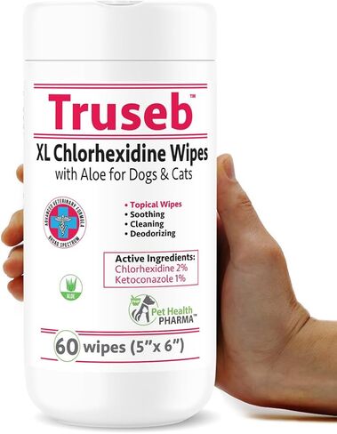 Topical Chlorhexidine Wipes for Dogs & Cats, Ketoconazole & Chlorhexidine Wipes and with a Light Scent (USA) (Ketoconazole & Chlorhexidin, 60 Count XL) in Kuwait