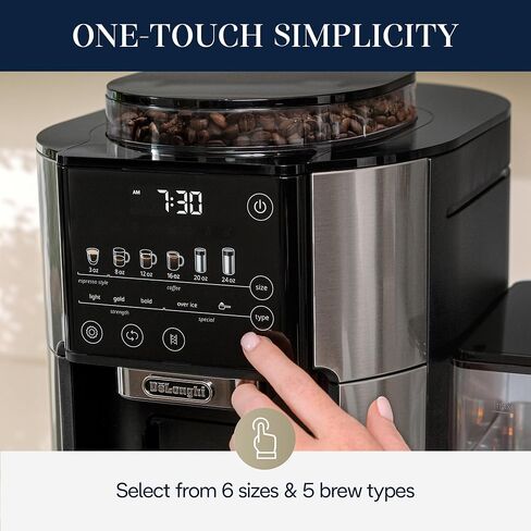 De'Longhi True Brew Drip Coffee Maker, Built in Grinder, Single Serve, 8 oz to 24 oz, Hot or Iced Coffee, Stainless, CAM51025MB (Renewed) in Kuwait