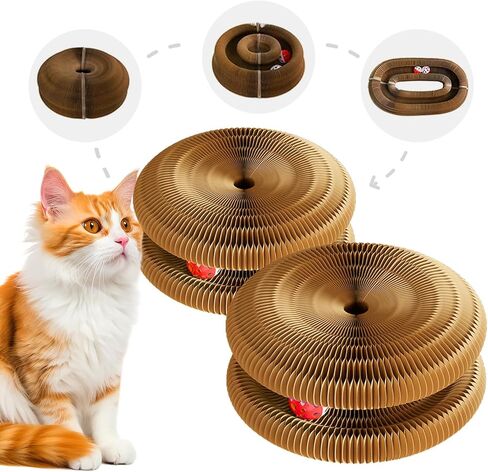 2 Pack Kitty Cat Toy, Cat Scratchers for Indoor Cats, Magic Organ Foldable Cardboard Cat Scratcher, Cat Toy Interactive Relieve Boredom and Exercise Brown in Kuwait