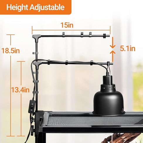 REPTI ZOO Dual Reptile Lamp Stand, Reptile Light Stand with Two Flexible Brackets, Height Adjustable (13.4 inch to 18.5 inch) for Hanging Heat Lamp Holder and Light Fixture in Kuwait