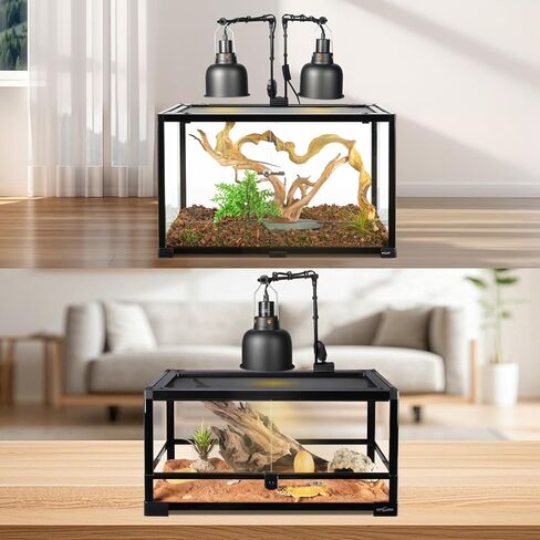 REPTI ZOO Dual Reptile Lamp Stand, Reptile Light Stand with Two Flexible Brackets, Height Adjustable (13.4 inch to 18.5 inch) for Hanging Heat Lamp Holder and Light Fixture in Kuwait