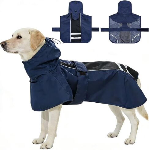 Adjustable Dog Raincoat, Waterproof Dog Rain Jacket for Small Medium Large Dogs,Reflective Lightweight Pet Rain Coat with Leash Hole(Yellow&White, XX-Large) in Kuwait