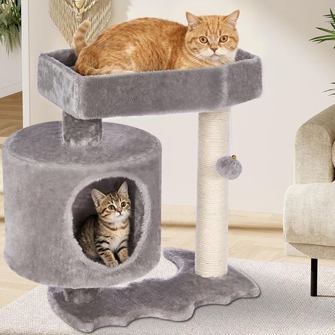 BEWISHOME Cat Tree Tower for Indoor Cats, Cat Trees with Coffin Bed, Cat Condo with Scratching Post, Removable Cat Toy Ball with a Bell to Playful Gray MMJ97G in Kuwait