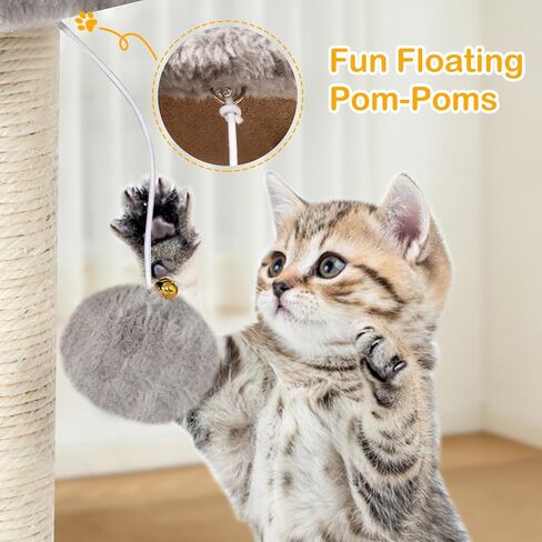 BEWISHOME Cat Tree Tower for Indoor Cats, Cat Trees with Coffin Bed, Cat Condo with Scratching Post, Removable Cat Toy Ball with a Bell to Playful Gray MMJ97G in Kuwait