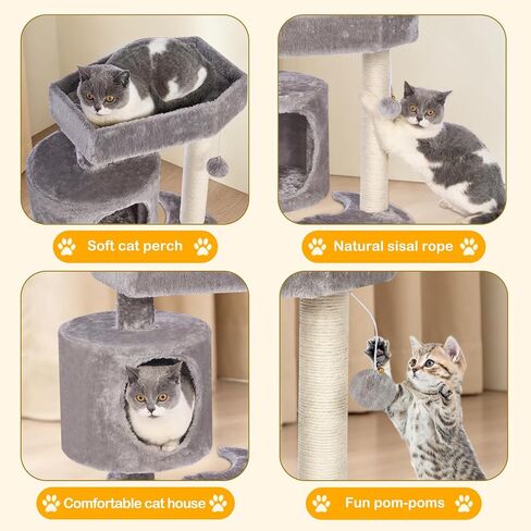 BEWISHOME Cat Tree Tower for Indoor Cats, Cat Trees with Coffin Bed, Cat Condo with Scratching Post, Removable Cat Toy Ball with a Bell to Playful Gray MMJ97G in Kuwait