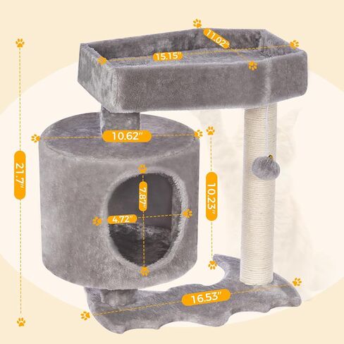 BEWISHOME Cat Tree Tower for Indoor Cats, Cat Trees with Coffin Bed, Cat Condo with Scratching Post, Removable Cat Toy Ball with a Bell to Playful Gray MMJ97G in Kuwait