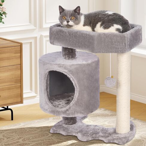 BEWISHOME Cat Tree Tower for Indoor Cats, Cat Trees with Coffin Bed, Cat Condo with Scratching Post, Removable Cat Toy Ball with a Bell to Playful Gray MMJ97G in Kuwait