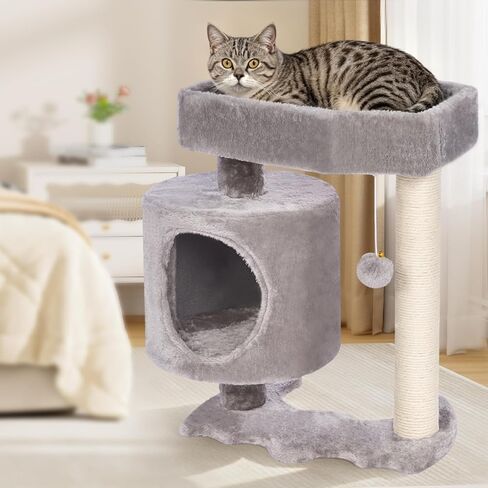 BEWISHOME Cat Tree Tower for Indoor Cats, Cat Trees with Coffin Bed, Cat Condo with Scratching Post, Removable Cat Toy Ball with a Bell to Playful Gray MMJ97G in Kuwait