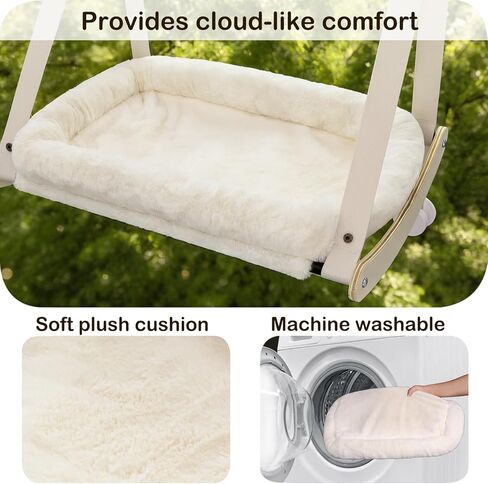 Cat Window Perch, Cat Hammock for Window with 4 Strong Suction Cups - Easy Assembly, Solid Wood Frame with Large Cats Bed - Supports Up to 40lbs for Indoor Cats Beige in Kuwait