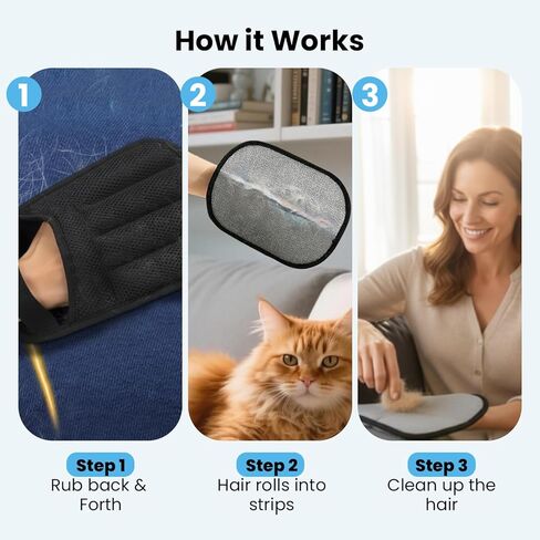 Pet Hair Remover Glove for Dogs & Cats – Reusable Electrostatic Fur Removal Glove for Clothes, Couch, Carpet, Bed & Car Seat with Hanging Hook for Easy Storage in Kuwait