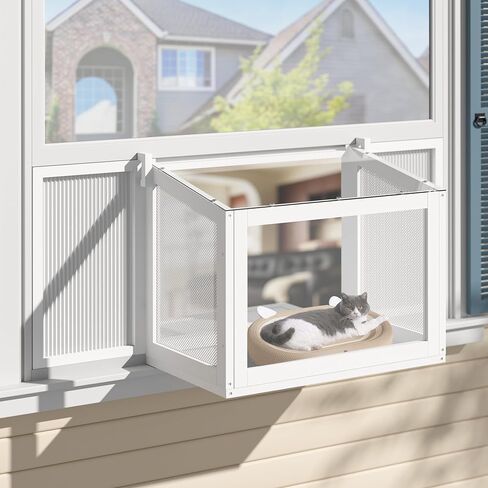 BlueWish Catio Outdoor Cat Enclosure, Cat Window Perch with Waterproof Transparent Top Fits Vertical Window Frames 26" to 42" Wide, Window Box for Sunbathing, Napping & Overlooking in Kuwait