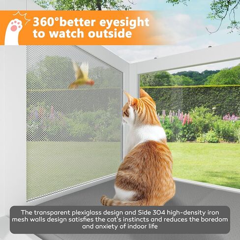 BlueWish Catio Outdoor Cat Enclosure, Cat Window Perch with Waterproof Transparent Top Fits Vertical Window Frames 26" to 42" Wide, Window Box for Sunbathing, Napping & Overlooking in Kuwait