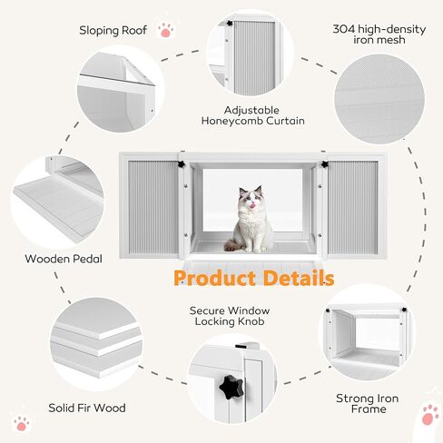 BlueWish Catio Outdoor Cat Enclosure, Cat Window Perch with Waterproof Transparent Top Fits Vertical Window Frames 26" to 42" Wide, Window Box for Sunbathing, Napping & Overlooking in Kuwait