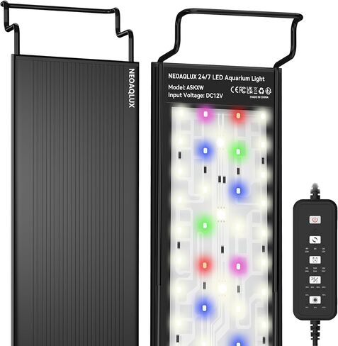 24/7 LED Aquarium Light for 12-18 Inch Plant & Fish Tank, 12-Color & Gradient & Full Spectrum with Auto On/Off, Brightness, Sunrise-Daylight-Moonlight, Extendable Brackets for Freshwater IP68 in Kuwait