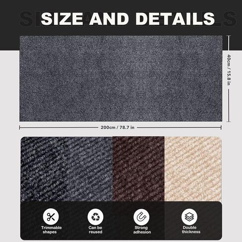 78.7"X15.8" Self-Adhesive Cat Scratching Mat - Durable Couch Protector from Cat Claws, DIY Furniture Protector from Cats Scratching, Sticky cat Scratch Wall mat- No Residue, Safe for Cats (Dark Grey) in Kuwait